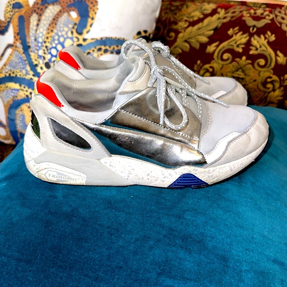 Alexander McQueen Silver White Metallic Accent Athletic Sneakers